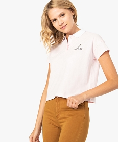 polo femme en jersey a manches courtes et col chemise rose5789101_1