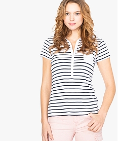 GEMO Polo femme rayé à manches courtes et col chemise Imprimé