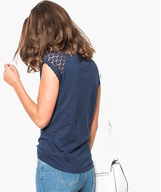 tee-shirt femme a manches courtes en dentelle bleu5798201_3