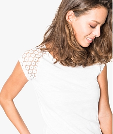 tee-shirt femme a manches courtes en dentelle blanc5798301_2