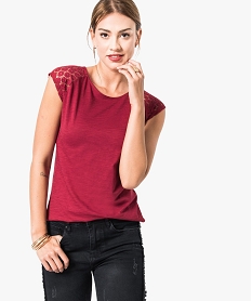 GEMO Tee-shirt femme à manches courtes en dentelle Rouge