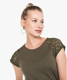 tee-shirt femme a manches courtes en dentelle vert5798501_2