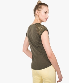 tee-shirt femme a manches courtes en dentelle vert5798501_3