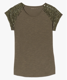 tee-shirt femme a manches courtes en dentelle vert5798501_4