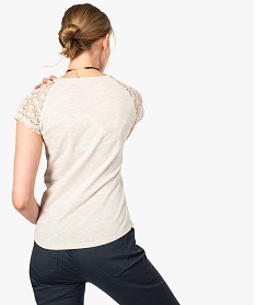 tee-shirt femme a manches courtes en dentelle beige5798601_3