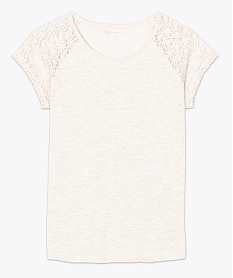 tee-shirt femme a manches courtes en dentelle beige5798601_4