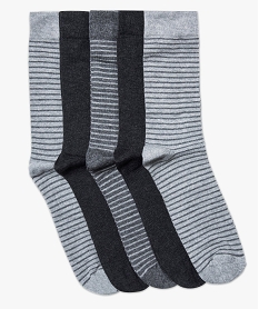 GEMO Lot de 5 paires de chaussettes hautes rayées Gris