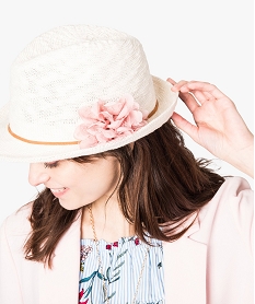 GEMO Chapeau style panama avec fleur Beige