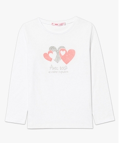 GEMO Tee-shirt fille à manches longues à motif coeur Blanc