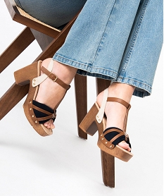 GEMO Sandales femme à talon carré style sabot et brides colorées - Tom Tailor Bleu