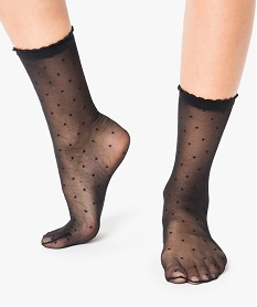 GEMO Lot de 2 paires de socquettes voile à motifs plumetis noir standard
