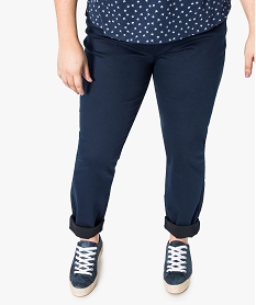 GEMO Pantalon femme uni à taille élastiquée 2 poches Bleu