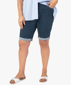 bermuda femme grande taille en coton stretch coupe ajustee bleu6156601_1