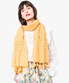 foulard uni avec dentelle et pompons jaune6164901_1