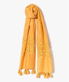 foulard uni avec dentelle et pompons jaune6164901_2
