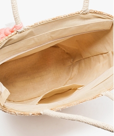 sac de plage avec pompon et inscription brodee beige6166401_3