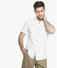 GEMO Chemise manche courte en coton avec détails contrastants Blanc