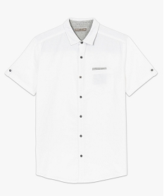 chemise manche courte en coton avec details contrastants blanc6175501_4