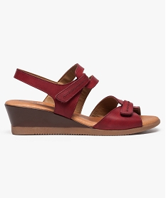 GEMO Nu-pieds femme confort avec dessus cuir et talon compensé Rouge