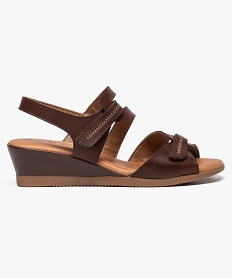 GEMO Nu-pieds femme confort avec dessus cuir et talon compensé Brun