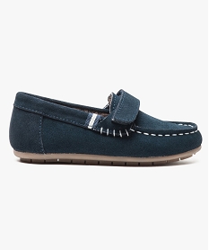 GEMO Chaussures bateau en cuir fermeture scratch Bleu