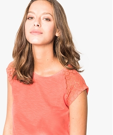 tee-shirt femme a manches courtes en dentelle orange6296701_2