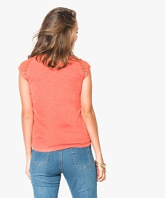 tee-shirt femme a manches courtes en dentelle orange6296701_3