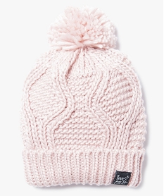 bonnet fille en maille avec fil metallise et pompon rose6316201_1