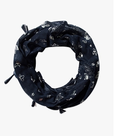 foulard snood a motifs papillons argentes bleu6321901_1