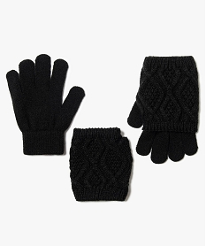 GEMO Gants fille 2-en-1 avec mitaines Noir