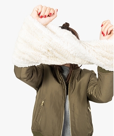 echarpe snood en maille torsadee et polaire pour femme beige6337701_1