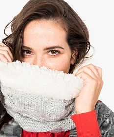 GEMO Echarpe snood en maille torsadée et polaire pour femme Gris