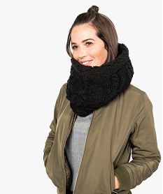 GEMO Echarpe snood en maille torsadée et polaire pour femme Noir