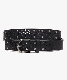 ceinture avec motifs perfores et  œillets metalliques noir6345701_1