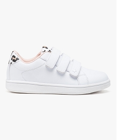 GEMO Baskets basses à motifs panthère fermeture à scratch Blanc