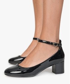 SANS GENRE BLANC FLEURI CHAUSSURE TALON NOIR VERNIS