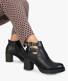 GEMO Boots femme ouvertes sur le côté avec deux boucles Noir