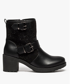 GEMO Boots femme crantés avec boucles métalliques et strass noir standard
