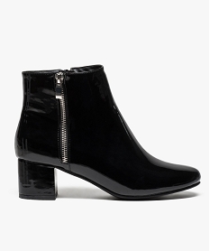GEMO Boots femme à talon carré en suédine unie et zip décoratif Noir