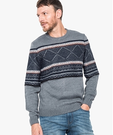 pull col rond motif jacquard gris6537801_1