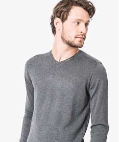 pull homme maille fine col v avec boutons gris6538901_2