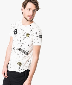 GEMO Tee-shirt aspect déchiré avec motifs cousus Blanc