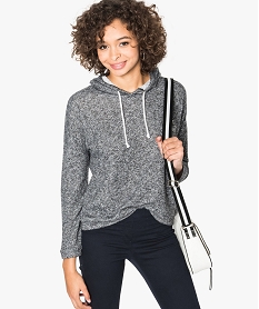 sweat femme fin a capuche avec motif sur le devant gris6551901_1