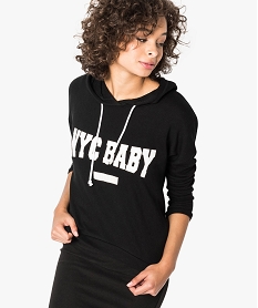 GEMO Sweat femme fin à capuche avec motif sur le devant noir standard
