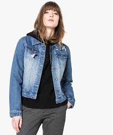 blouson en jean bleu avec broderies bleu6557201_1