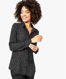 GEMO Chemise fluide à pois avec ruban lavallière violet chine