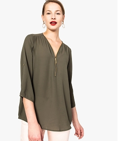 GEMO Tunique femme encolure V zippée et manches retroussables Vert