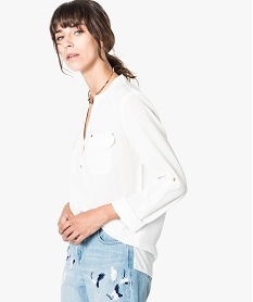 GEMO Tunique femme fluide avec col tunisien et poches poitrine blanc chine