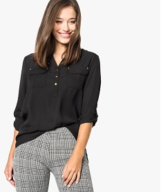 GEMO Tunique femme fluide avec col tunisien et poches poitrine Noir