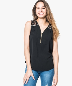 GEMO Chemise sans manches décolleté zippé Noir